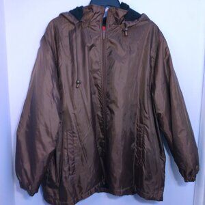 Totes Fleece Lined Long Sleeve Full Zip Hooded Rain Jacket Women's Size 3X Brown